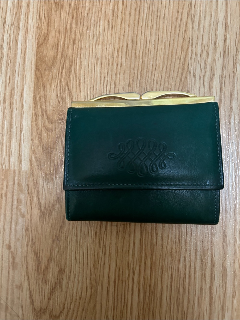 Classic Dark Green Leather Wallet with Gold Frame
